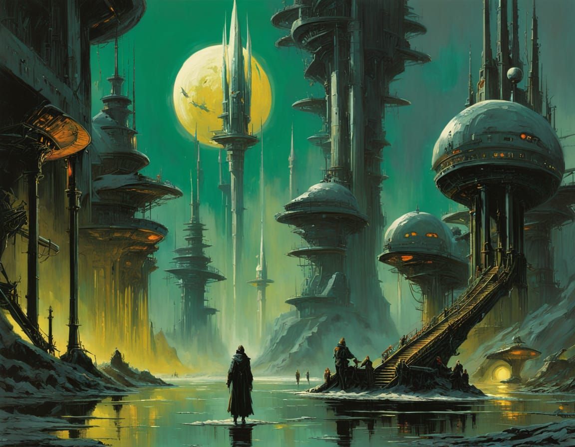 Mystical Ring with Emerald Runes in Sci-Fi Landscape