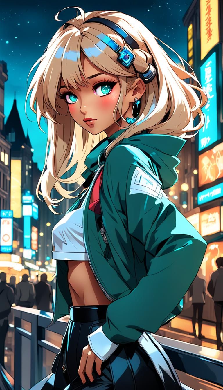 Alluring Anime Girl in Barbiecore Style, Digital Art