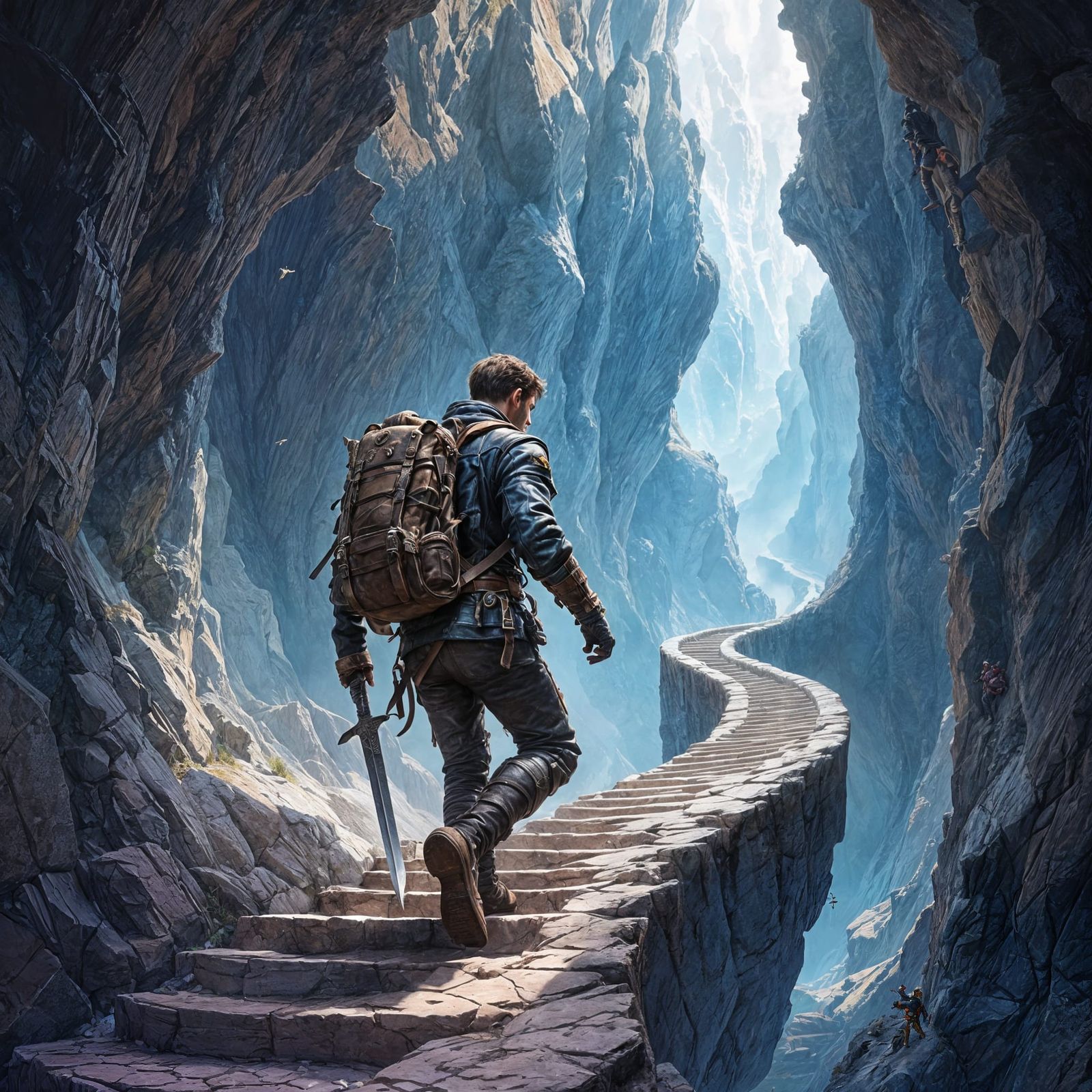 Adventurer Descends into Abyss: Pastel Fantasy Art