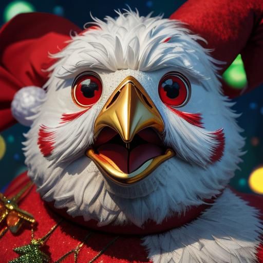 Festive Teddy Bird in Santa Suit: Hyperrealistic Digital Art