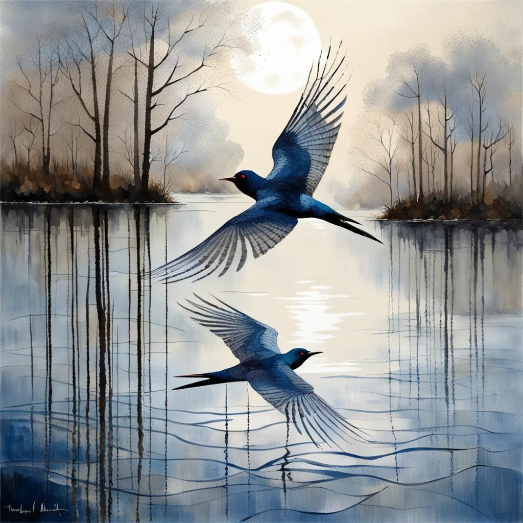 Blue Forest Moonscape in Art Brut Style