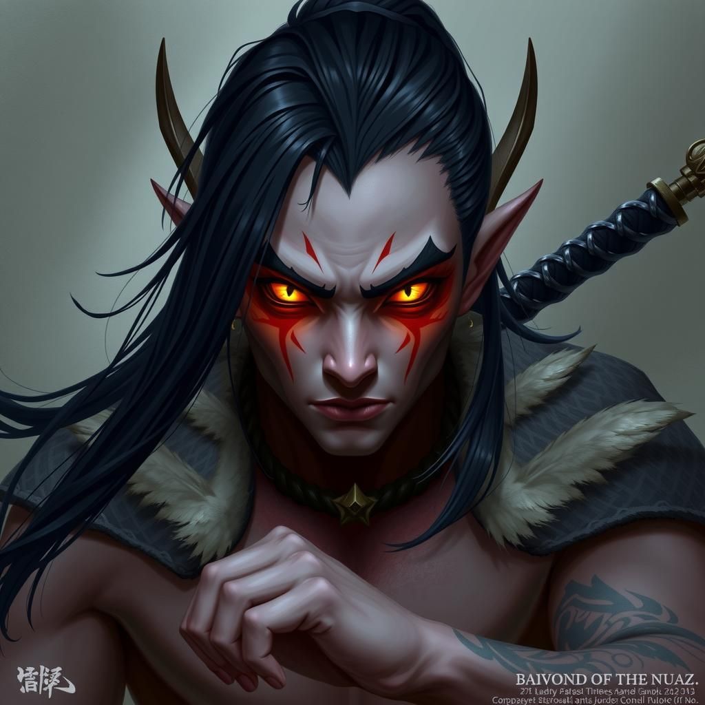 Tiefling Ninja with Glowing Eyes and Tattoos