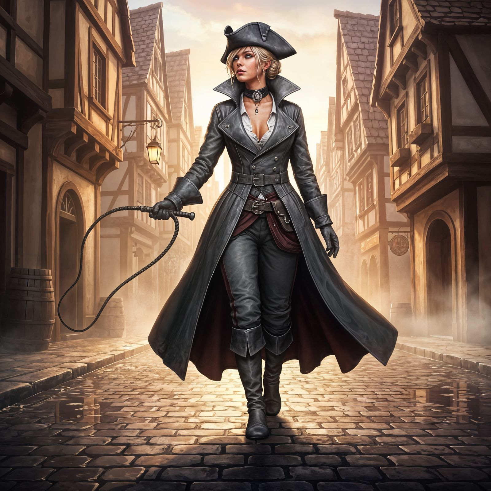 Fantasy Coachwoman on Cobbled Altdorf Street