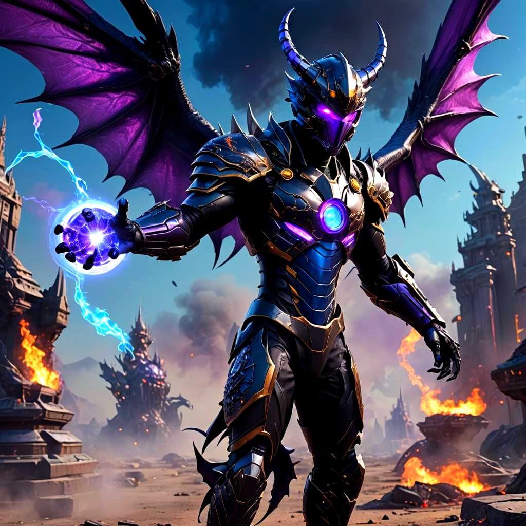 Cybernetic Dragon Supervillain with Blue Fireball