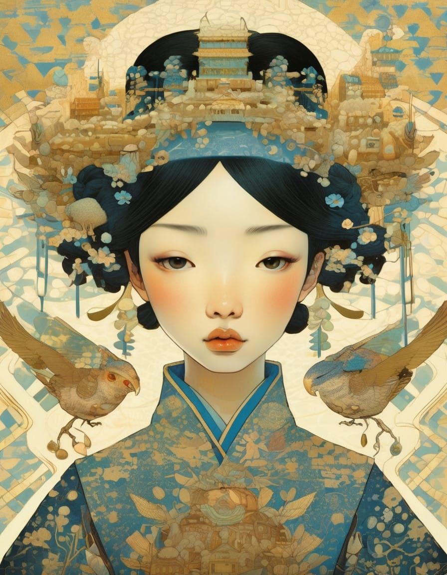 Japanese Pop Art Snowscape in Whimsical Style