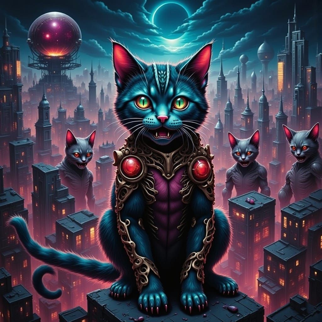 Cat Spirit Overlooks a Strange City