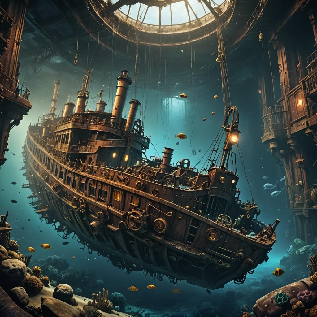 Steampunk Titanic Underwater Wreck in Detailed Matte Paintin...