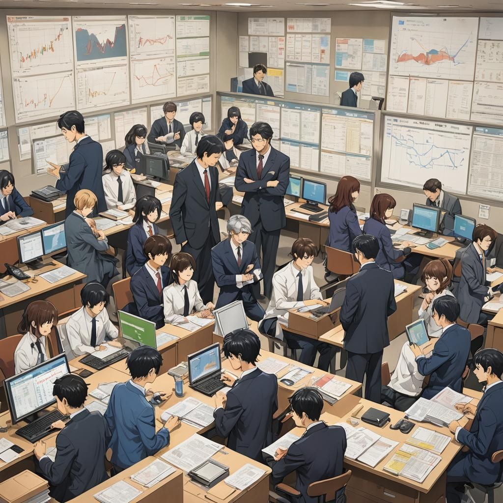 Bosses Discussing Finance in Anime Style