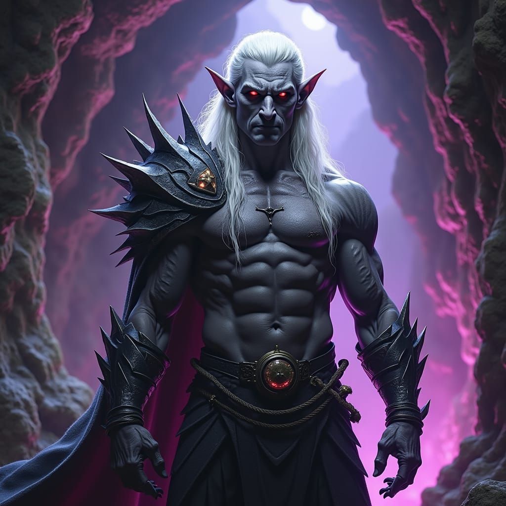 Drow Elf Wizard Casting a Spell in Gothic Style