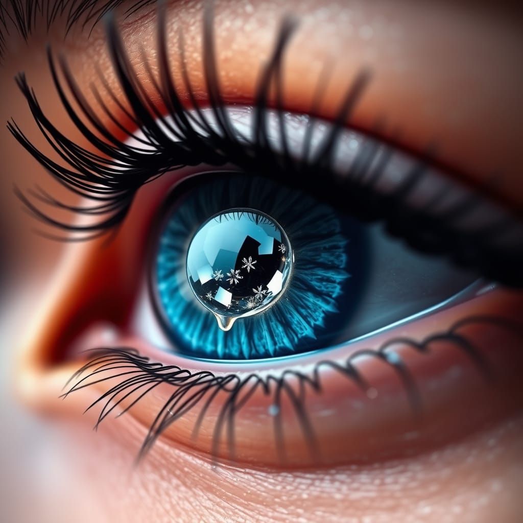 Hyper-Detailed Close-Up of a Blue Eye with Glittering Lashes