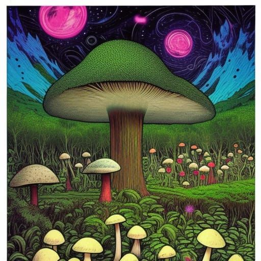 Lush Swampland with Towering Mushroom Forest