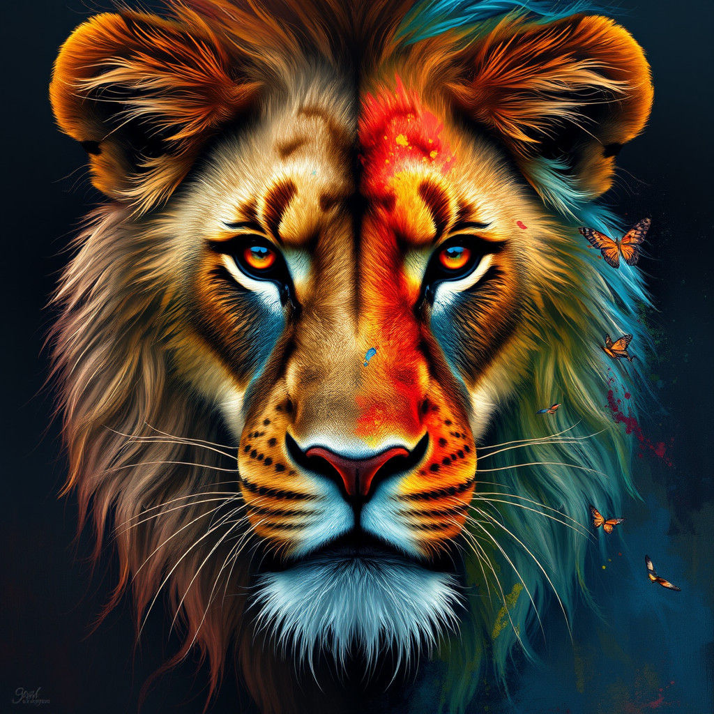 Majestic Lion: Hyper-Realistic Meets Dreamlike Painting