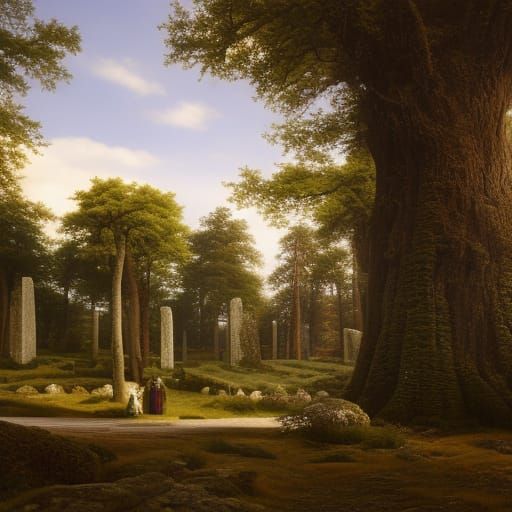 Druid in Sacred Oak Grove: Engraving Style