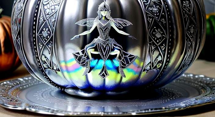 Iridescent Fairy on Silver Pumpkin with Fractal Design