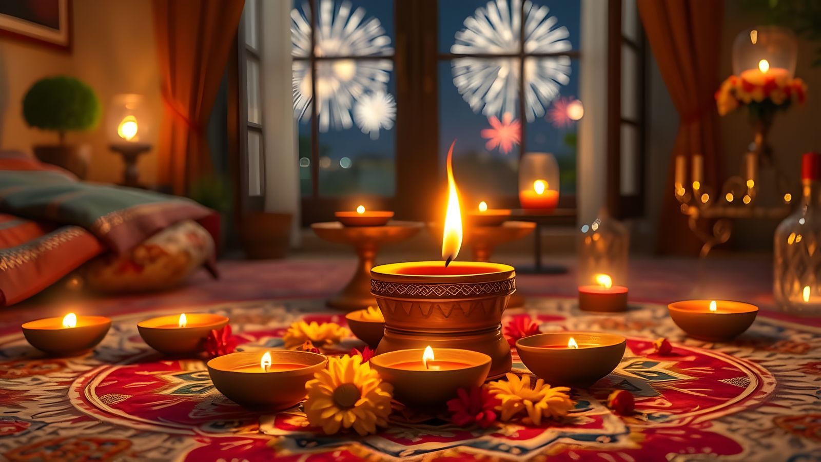 Traditional Indian Diya in a Festive Diwali Setting