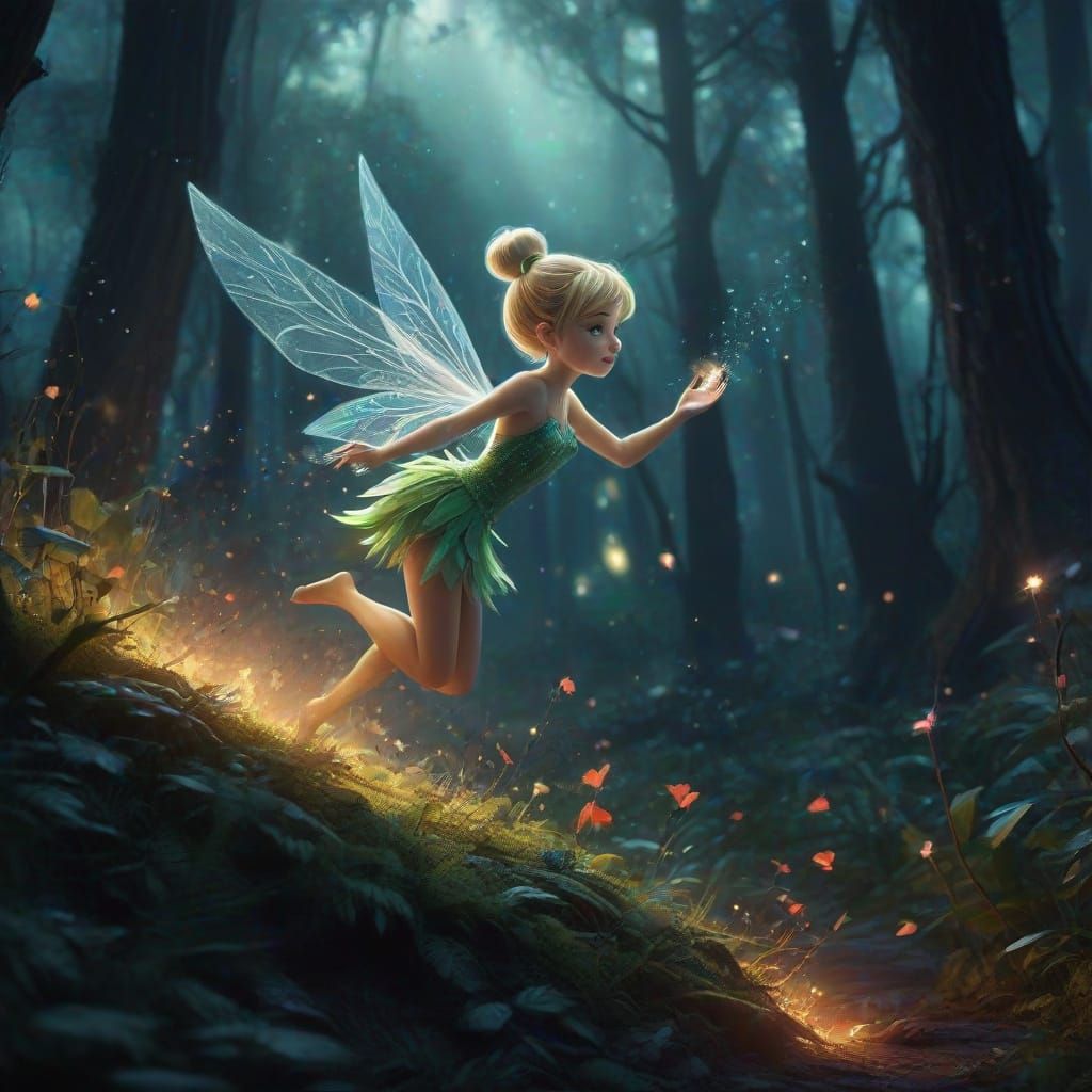 Tinker Bell in Enchanted Forest: Pixar Style