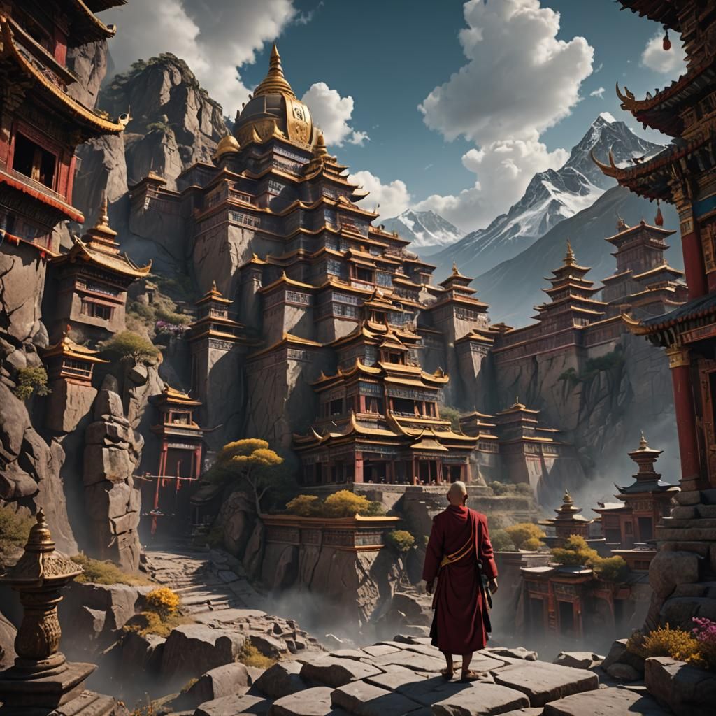 Detailed Tibetan Monk Fantasy Concept Art