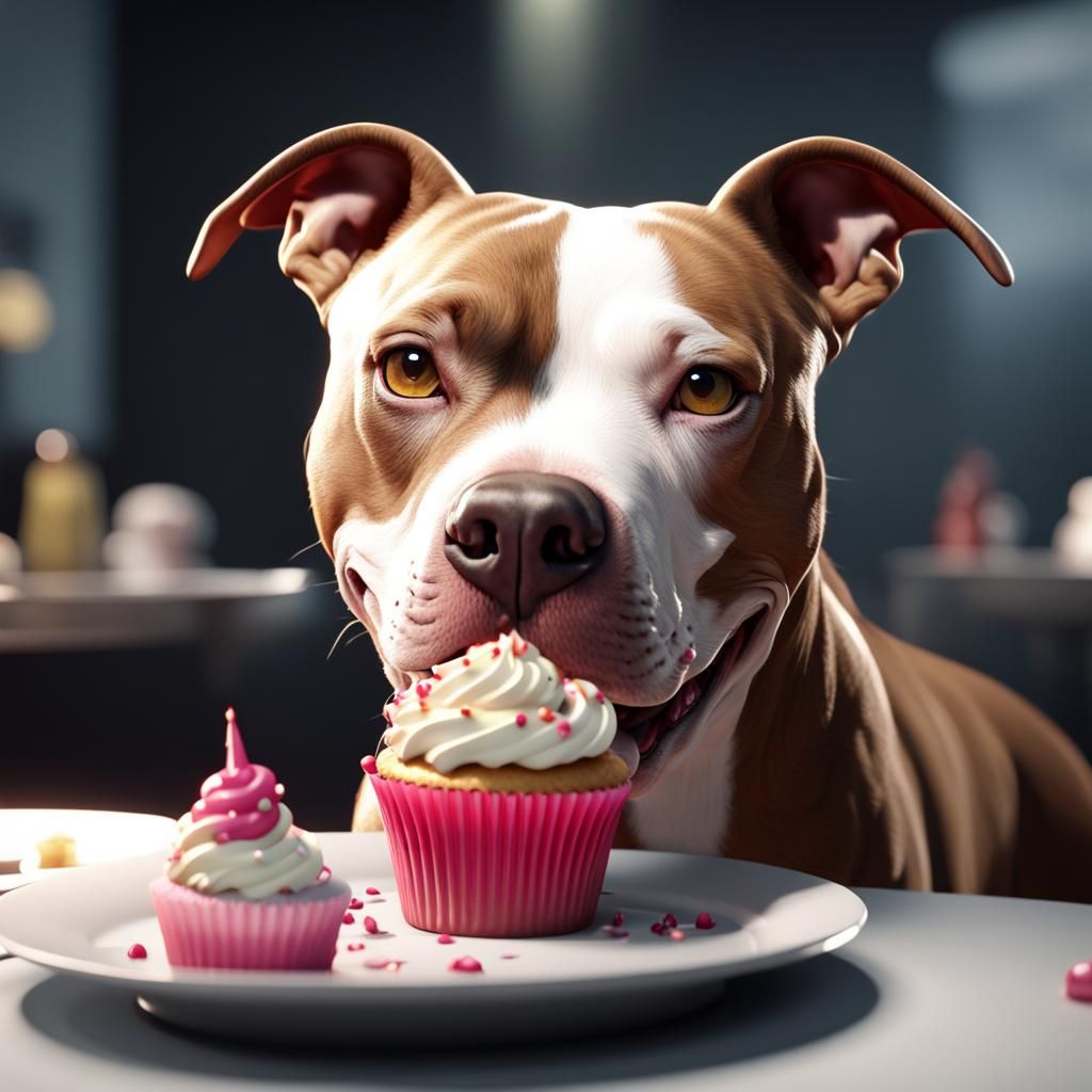 Pitbull Enjoys Cupcake: 3D Game Cinematic Render