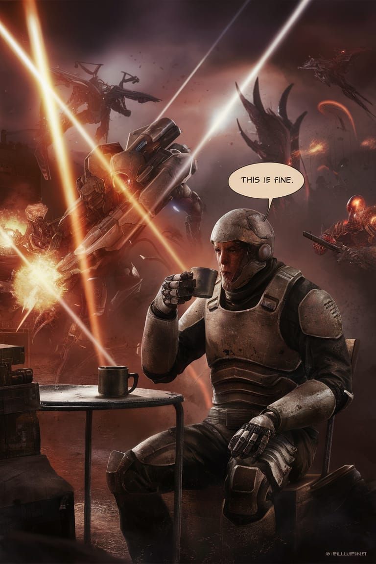 Helldiver Soldier: "This is Fine" in Battle