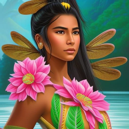 Native American Teenager with Dragonfly Wings