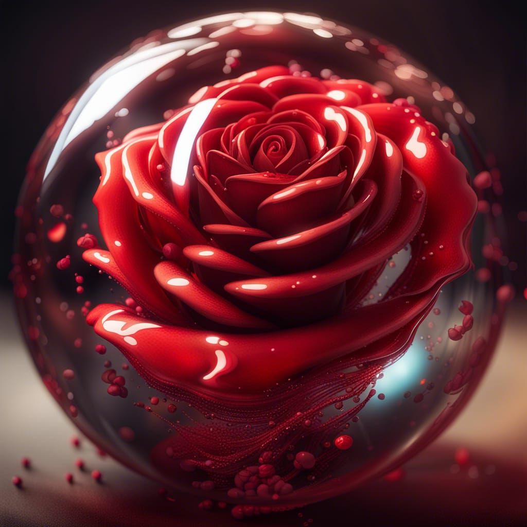 Hyperrealistic Glass Rose in Sphere with Bokeh