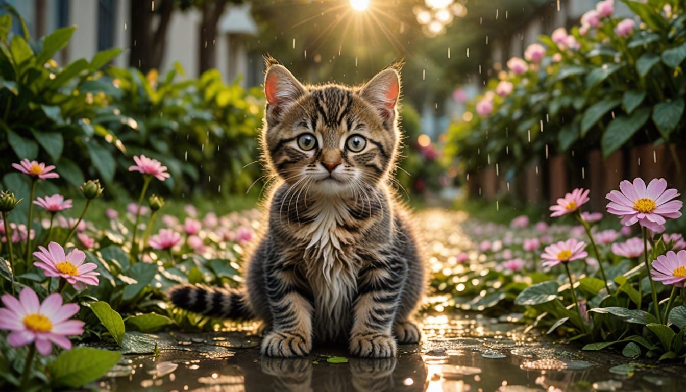 Peaceful Kitten Napping in a Flower Petal