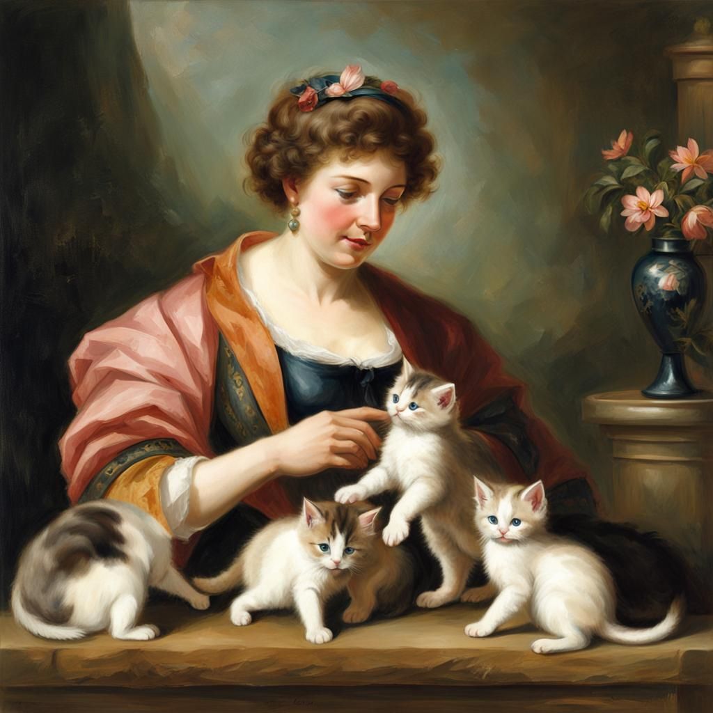 Woman's Joyful Playtime with Kittens