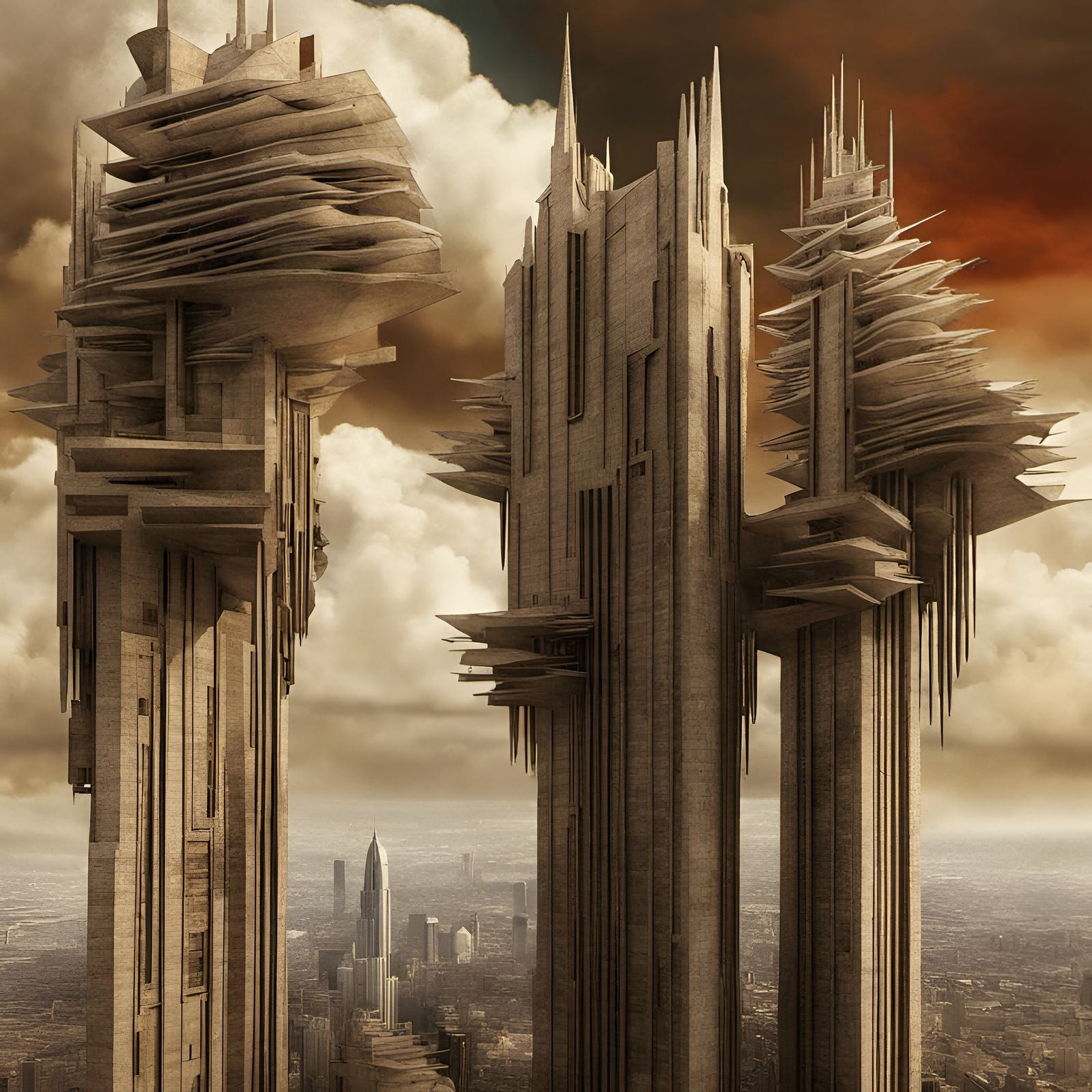 Dystopian Picasso Fractal Building in Surreal City