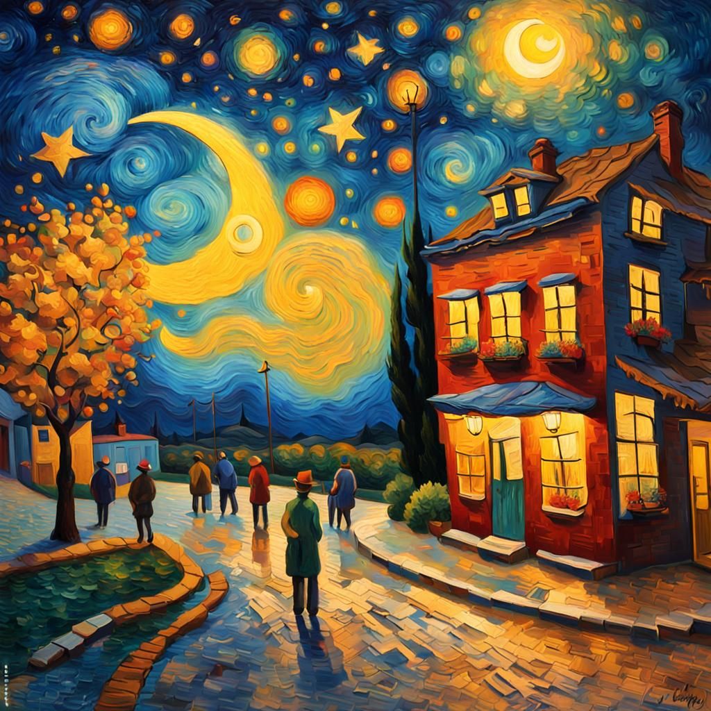 Van Gogh Inspired Nocturnal Café in Starry Night