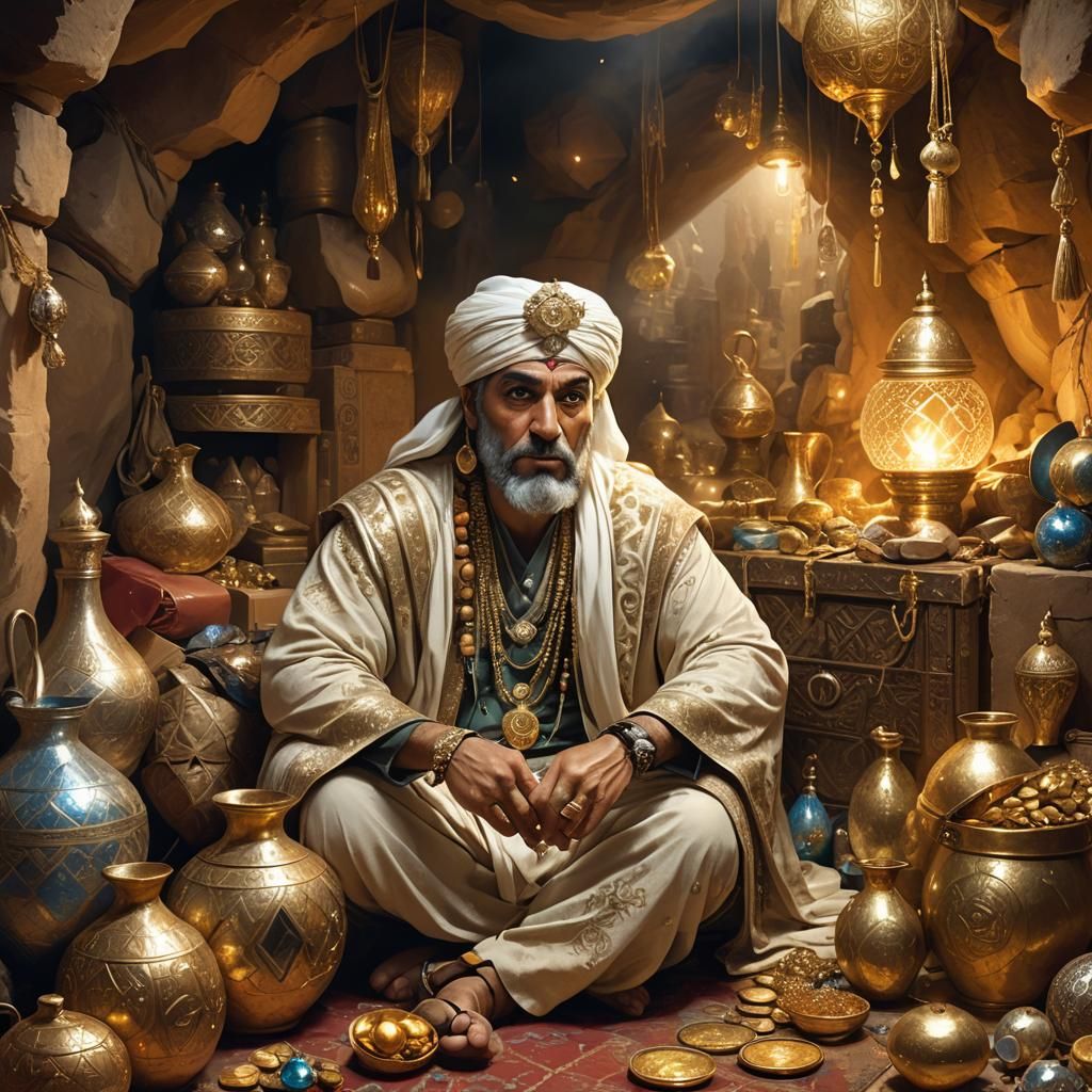 Ali Baba in Bandits' Cave with Golden Treasure
