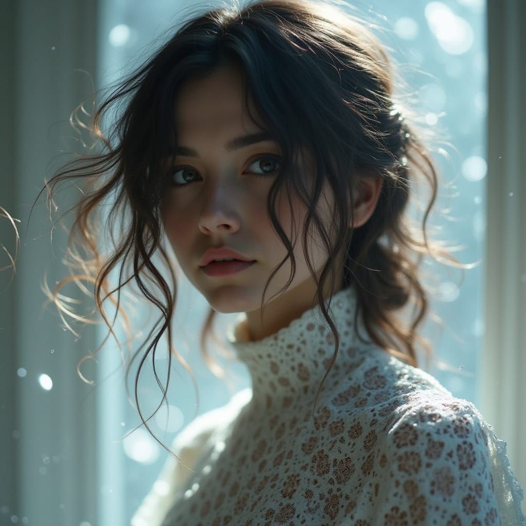 Brunette Beauty in Painted Attire with Sparkled Glass