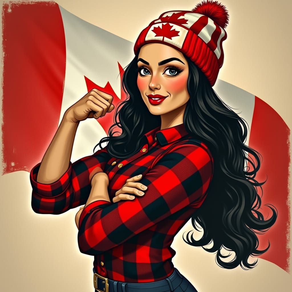 Canadian Woman in Red and White Striped Touque with Maple Le...