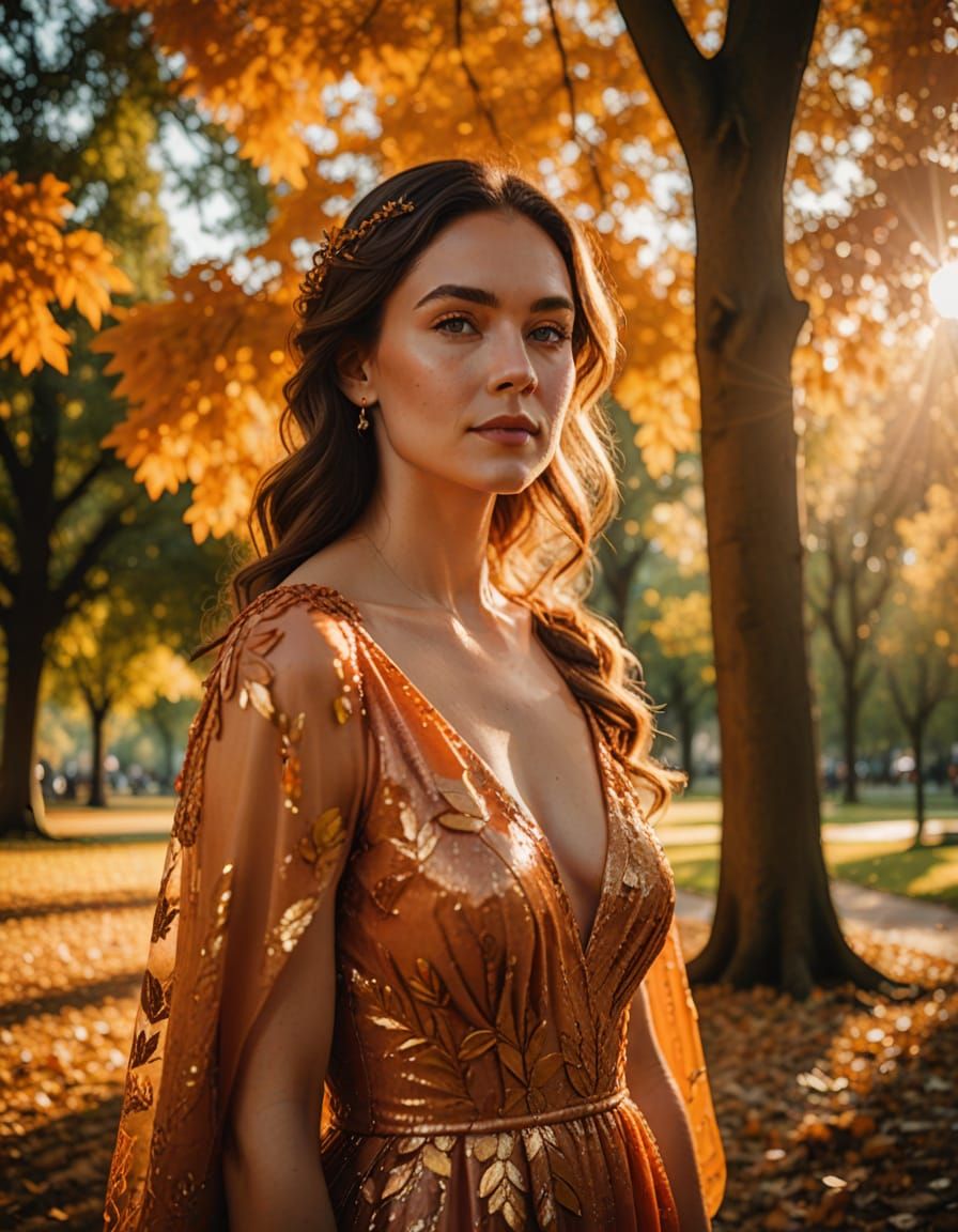 Woman in Orange Gown, Golden Hour Portrait Photography