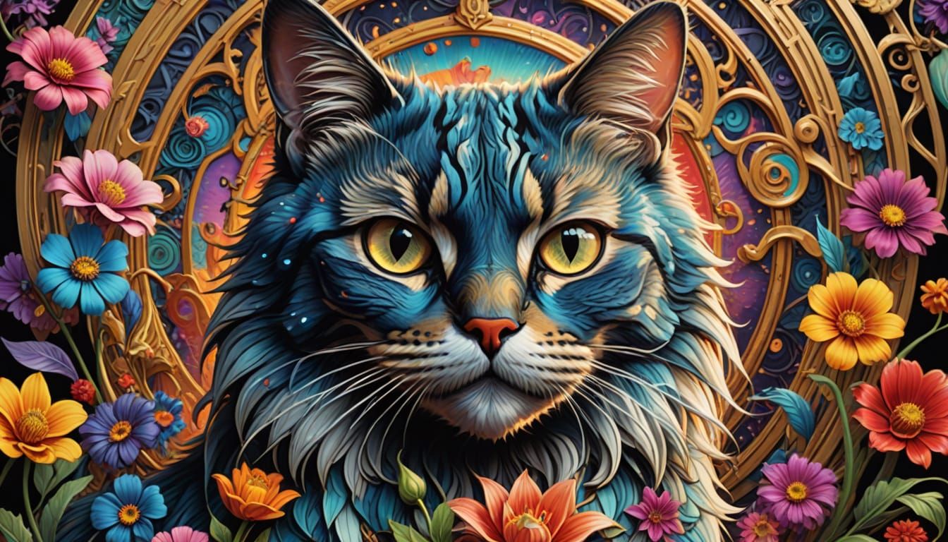 Psychedelic Cat Silhouette in Vibrant Vector Art