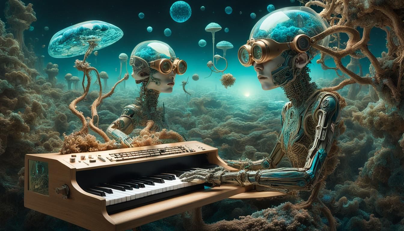 Ethereal Figures in Sunset Galaxy: Surrealist Art