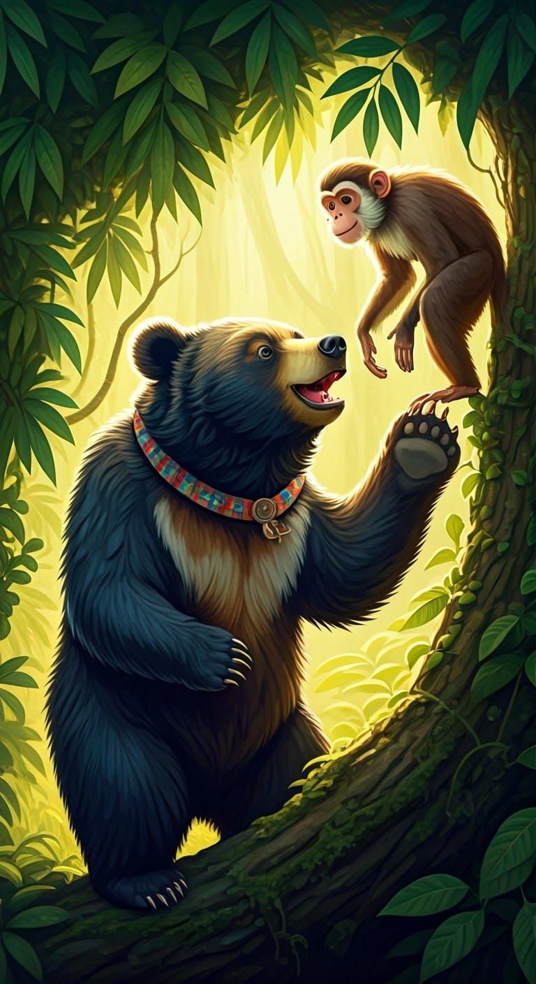 Kaola Bear and Monkey Play in a Whimsical Forest Scene