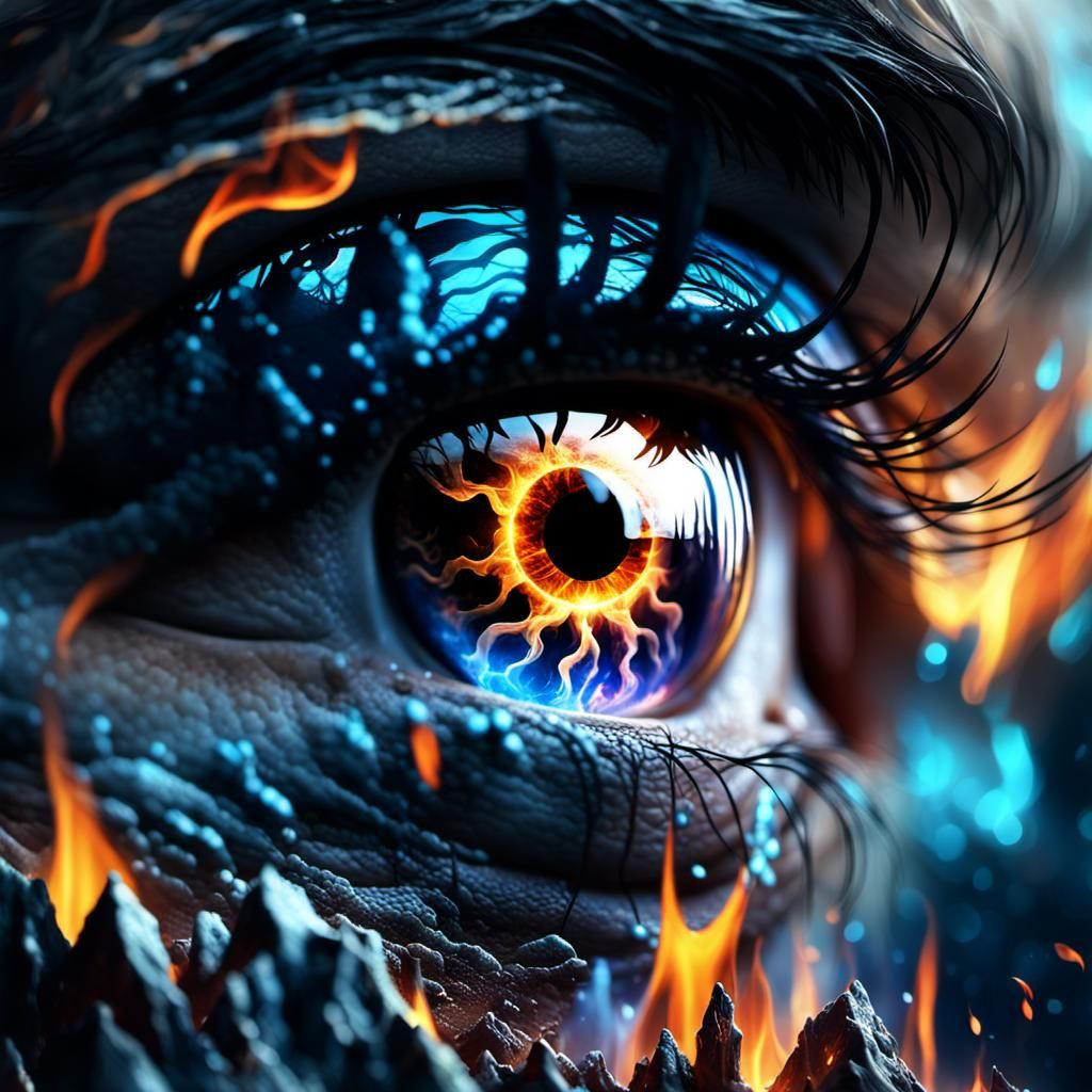 eye swirling of smoke, fire, water and earth