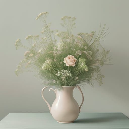 Elegant Botanical Illustration of Fennel and Roses