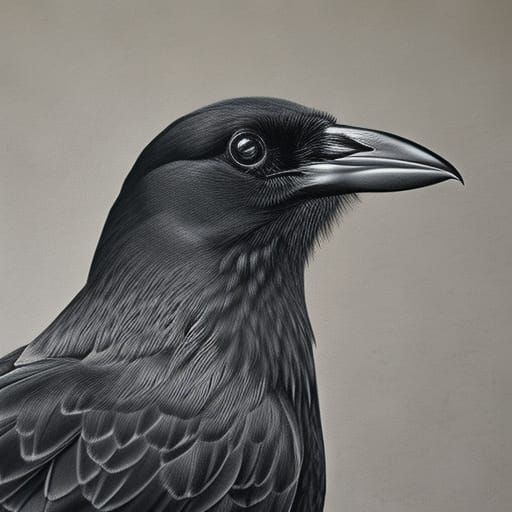 Detailed Charcoal Raven in a Rustic Barn