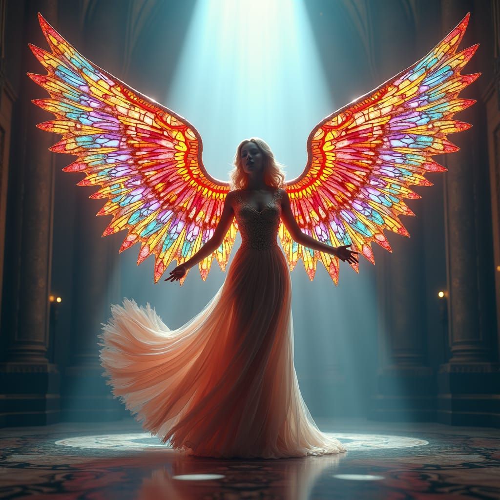 Stained Glass Angel in Ethereal 3D Render