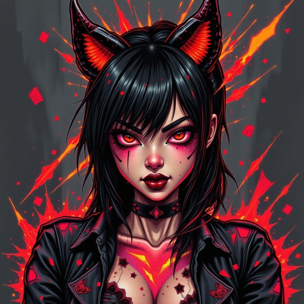 Sultry Devil Pinup Girl in Digital Art