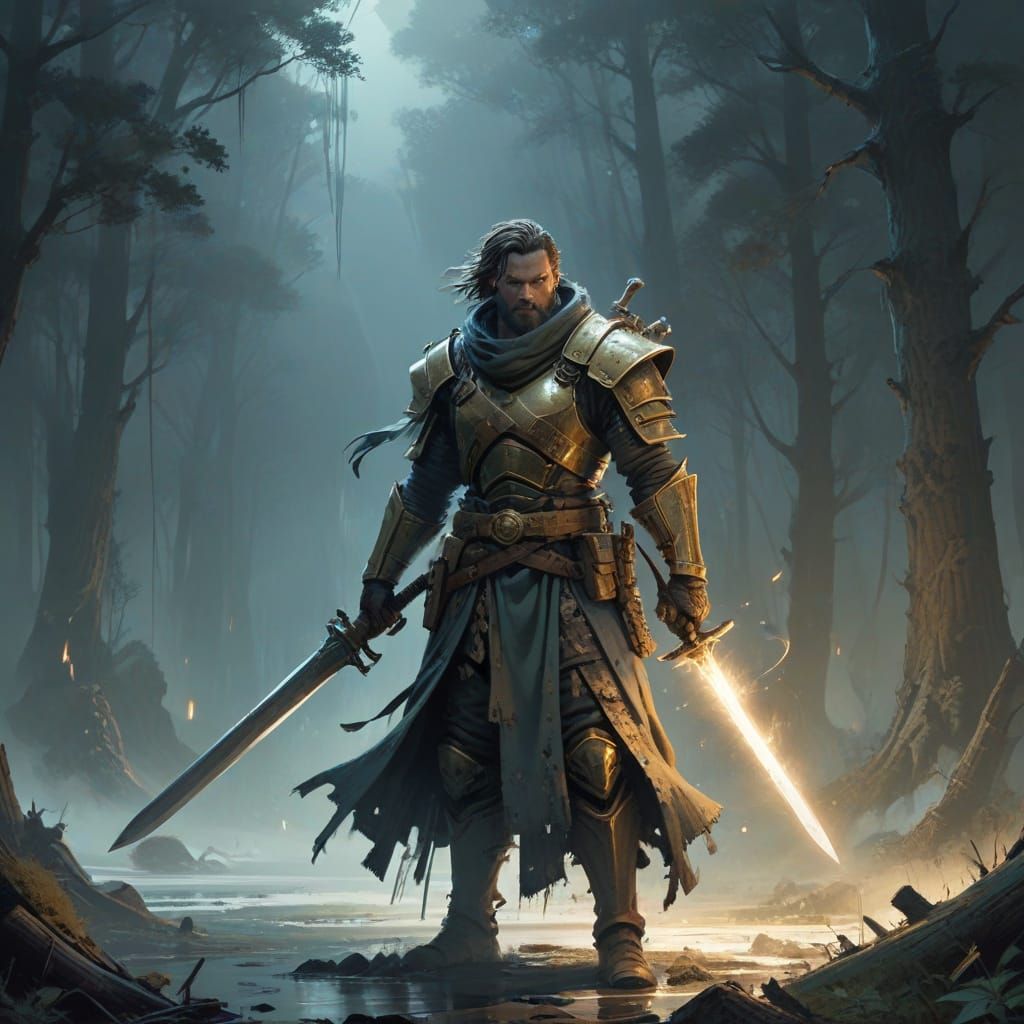 Ethereal Warrior in Golden Light