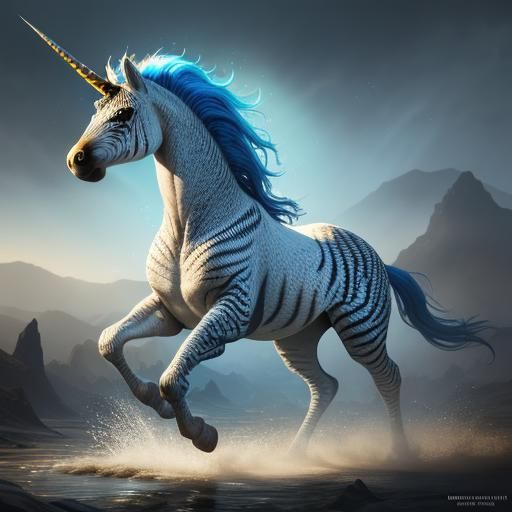 Rainbow Savannah: Hyperrealistic Unicorn Zebra Concept Art