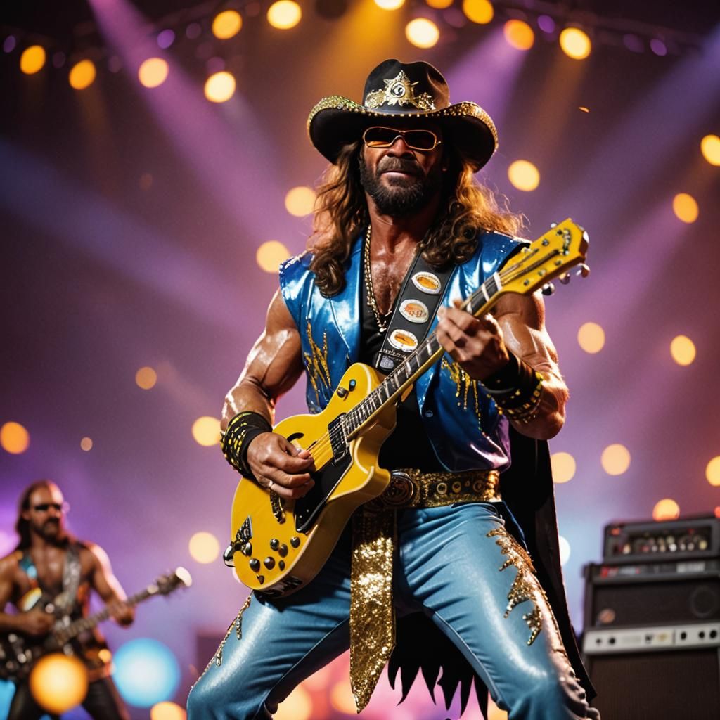 Macho Man Playing Guitar Hero: Pro Photography