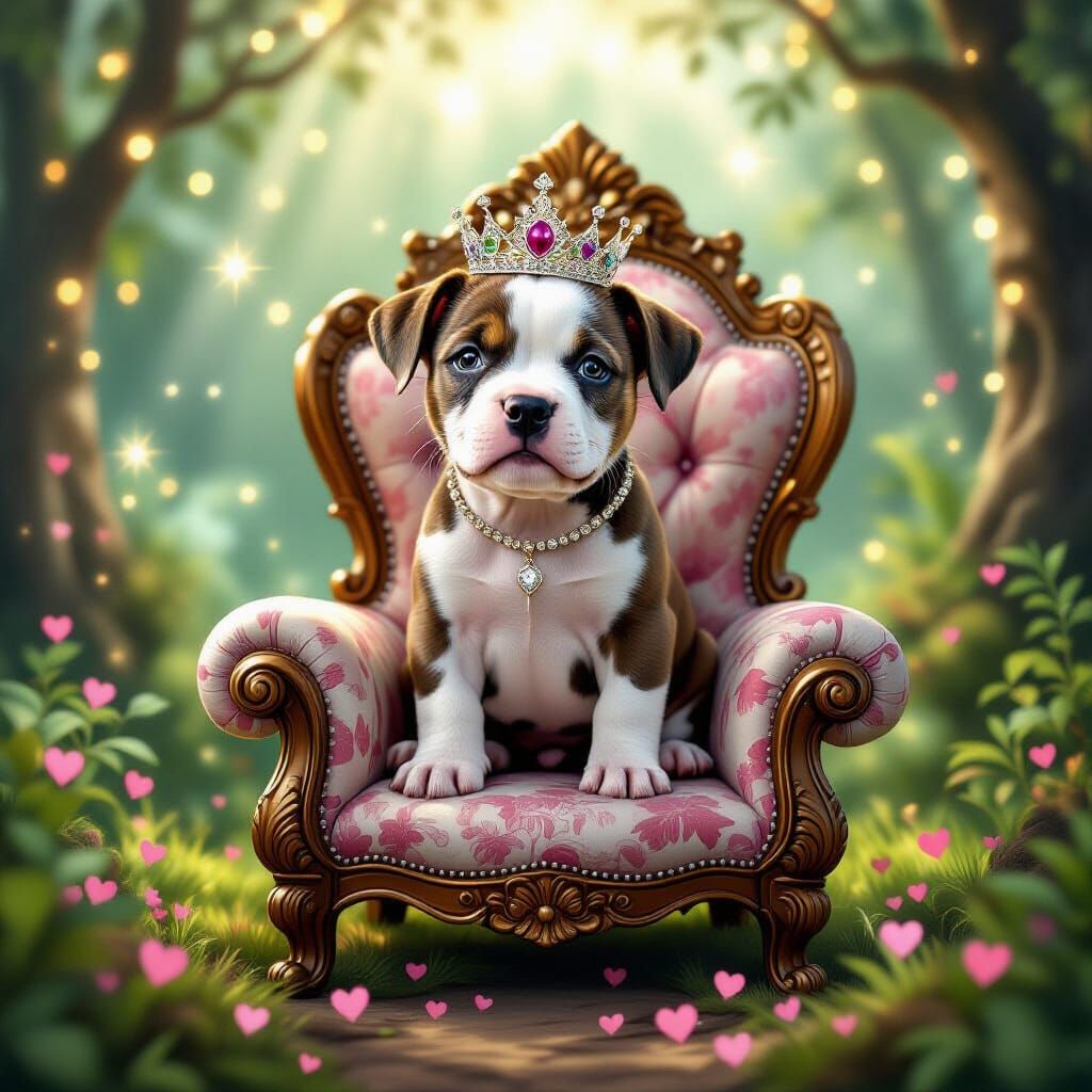Pit Bull Puppy King on Mushroom Throne