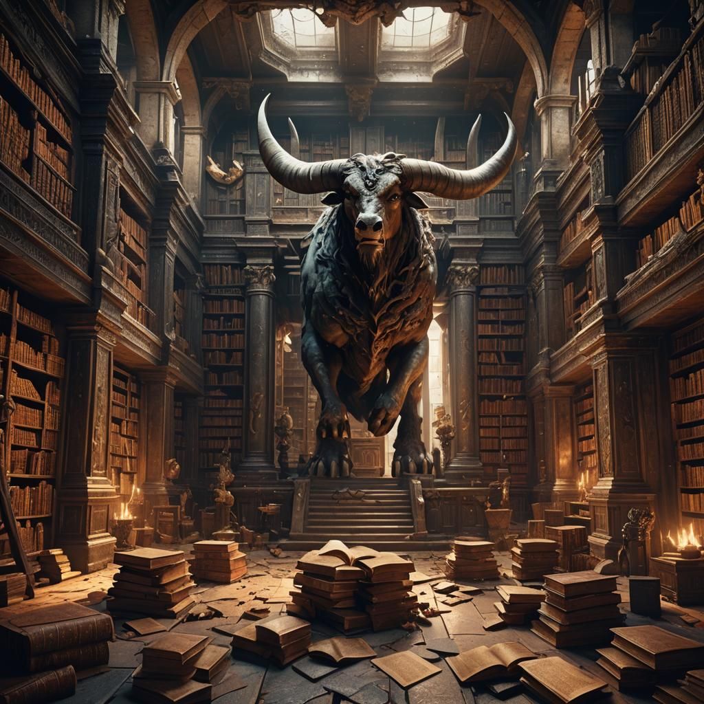 Minotaur Guards Ancient Library: Fantasy Concept Art