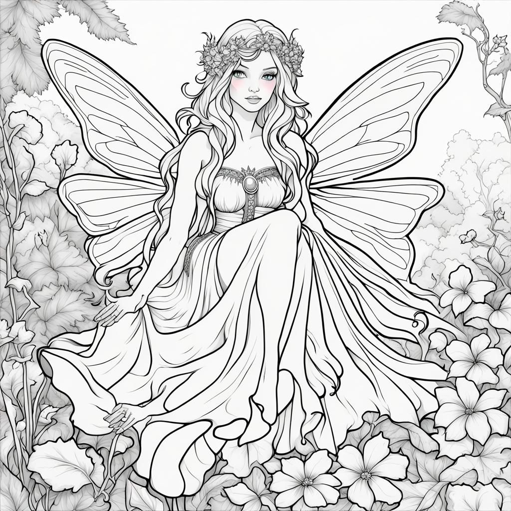 Coloring Book Style Fairy Outline