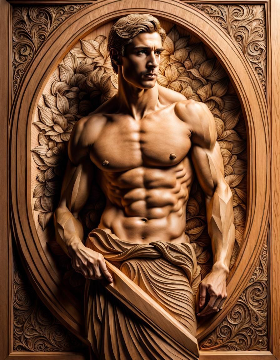 Mythical Man: Pyrography Wood Relief Portrait