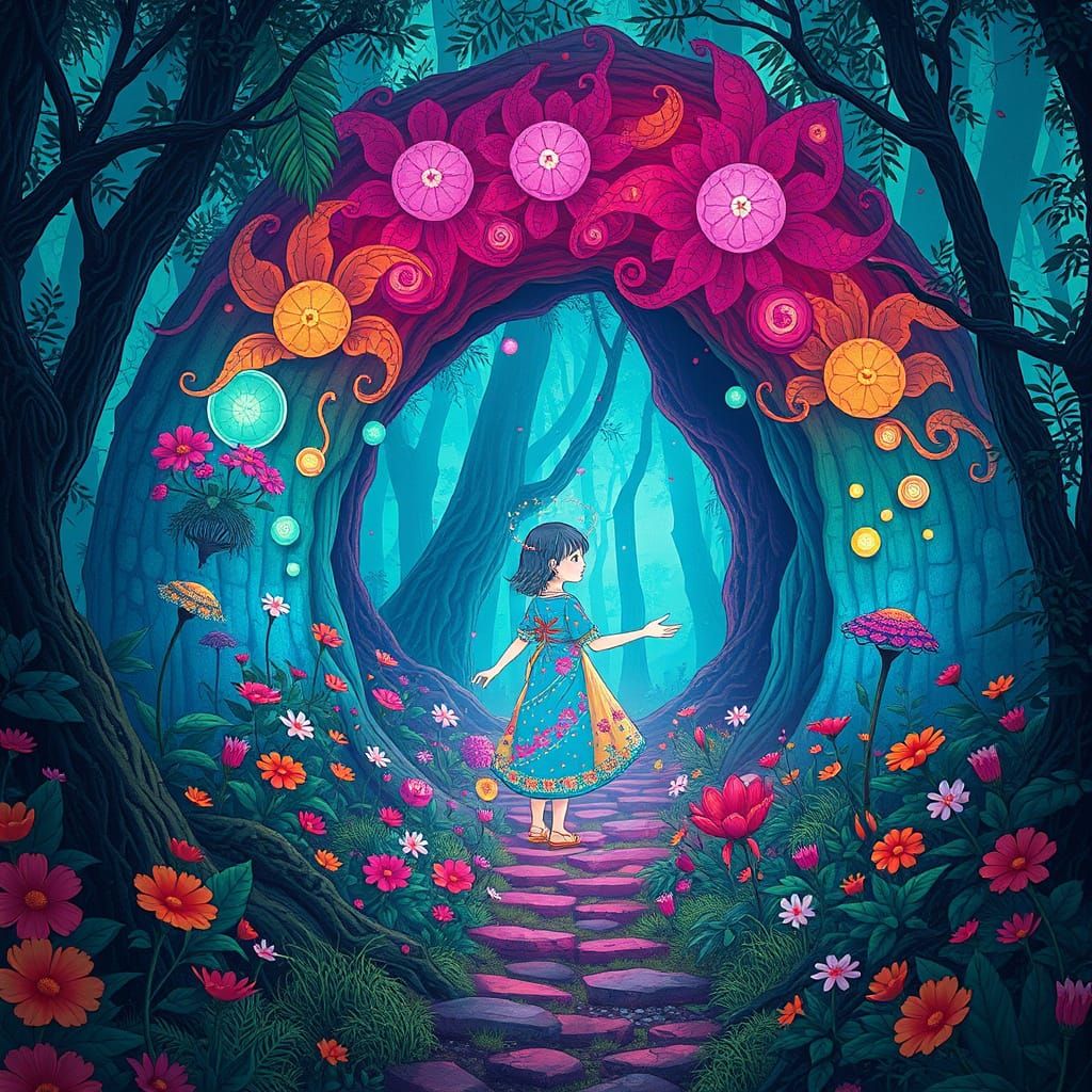 Vibrant Portal Between Worlds in Fantasy Art Style