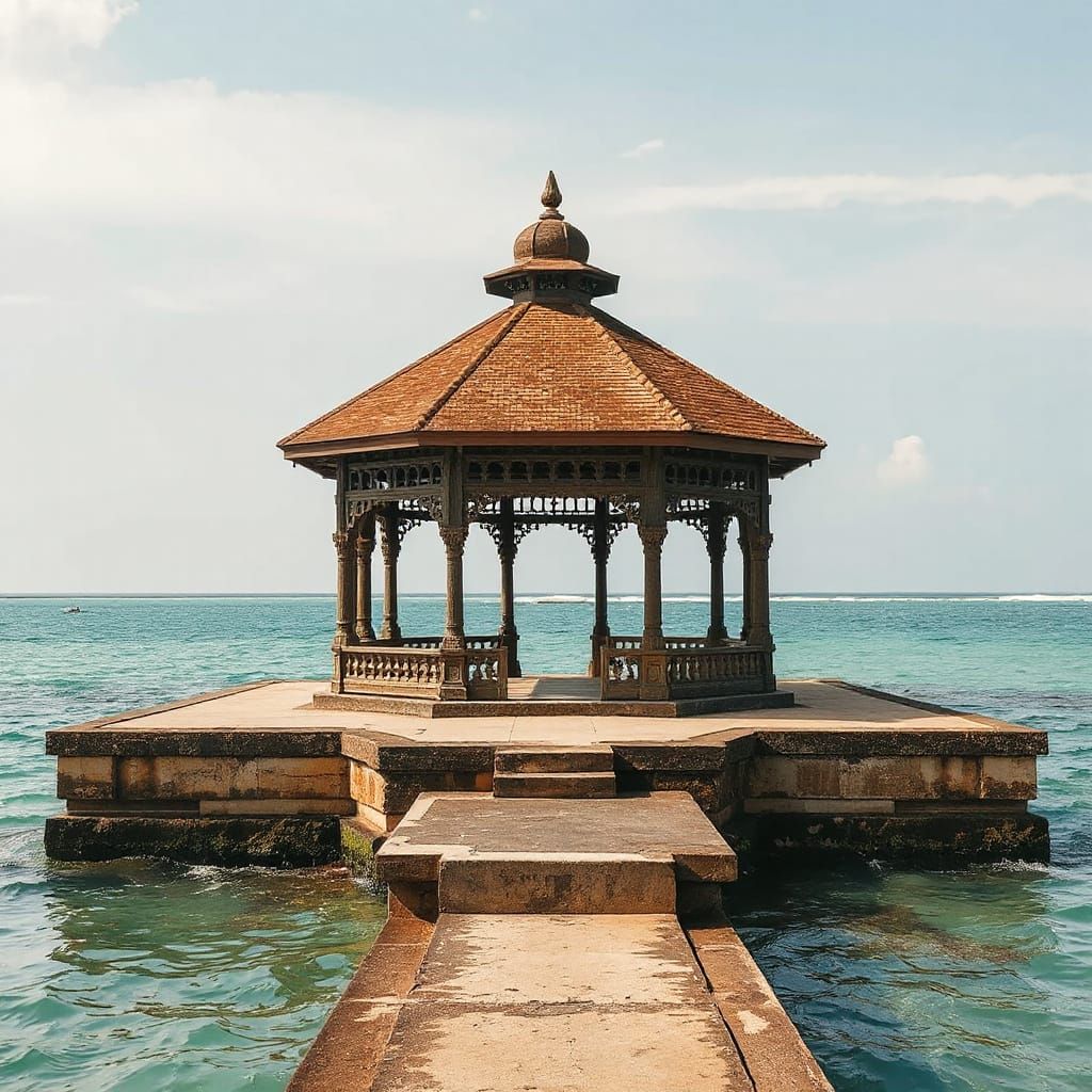 Gazebo on a breakwater in Sanur, Bali, Indonesia